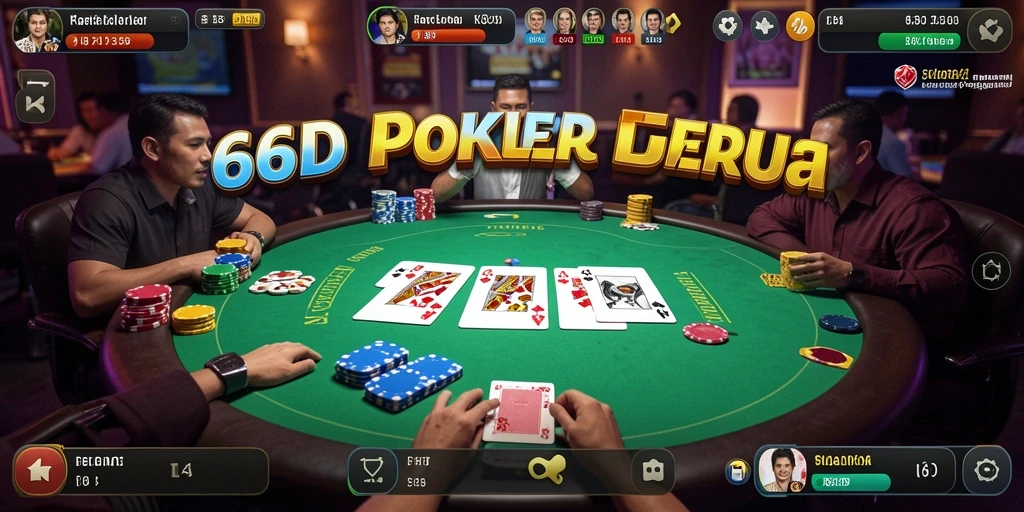Screenshot 66D menunjukkan pemain yang asyik berkompetisi dalam permainan Poker.