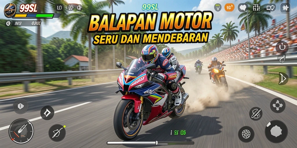 Gameplay seru 99SL dengan balapan motor di berbagai trek menantang.