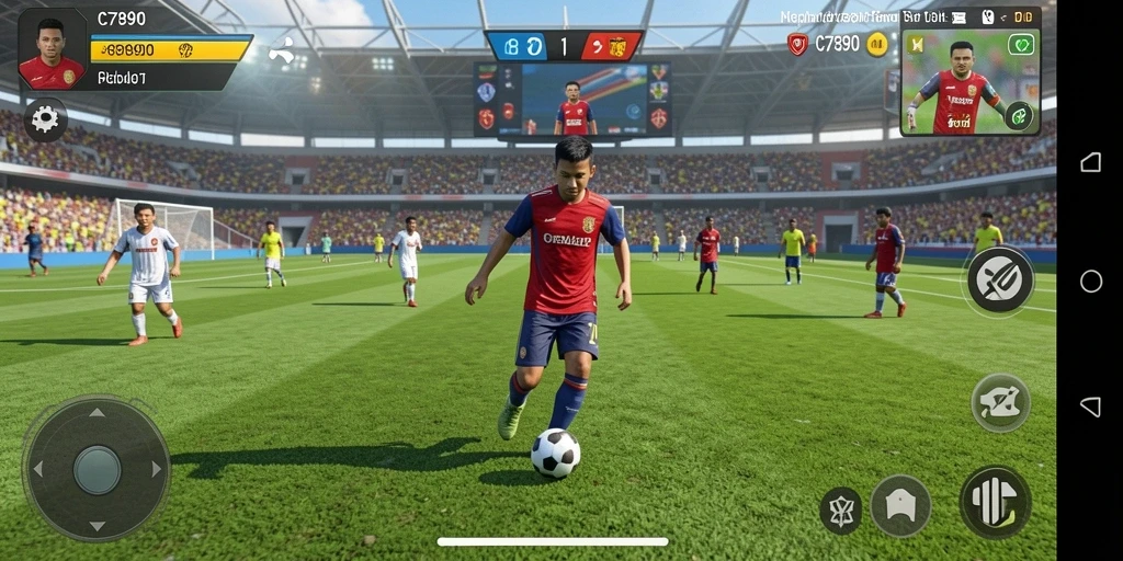 Screenshot C7890 menampilkan aksi seru di lapangan sepak bola.