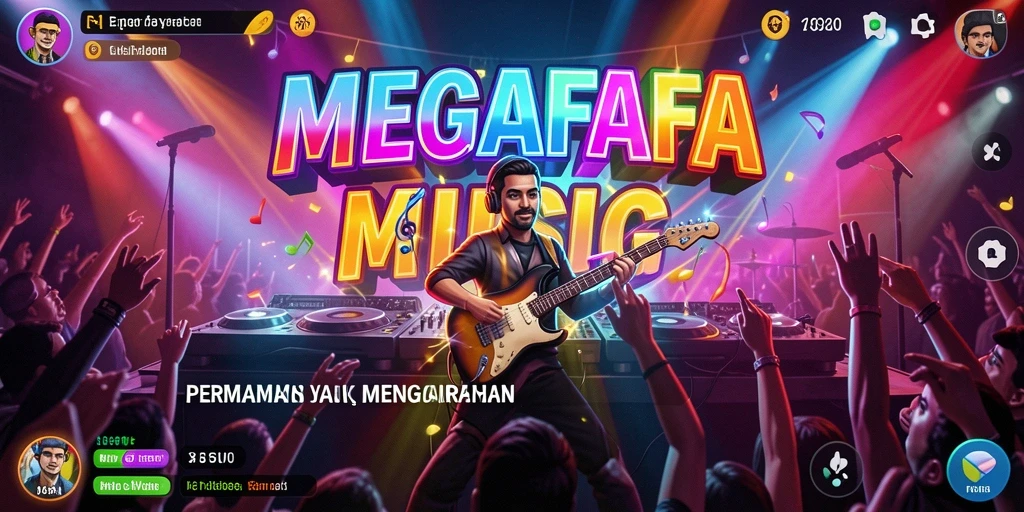 Tampilan gameplay interaktif dalam aplikasi MEGAFAFA yang menampilkan pengalaman musik.