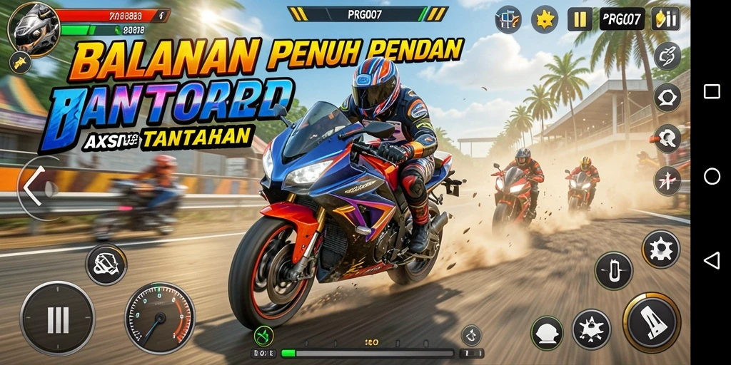 Gameplay seru balapan motor di lintasan yang menantang.