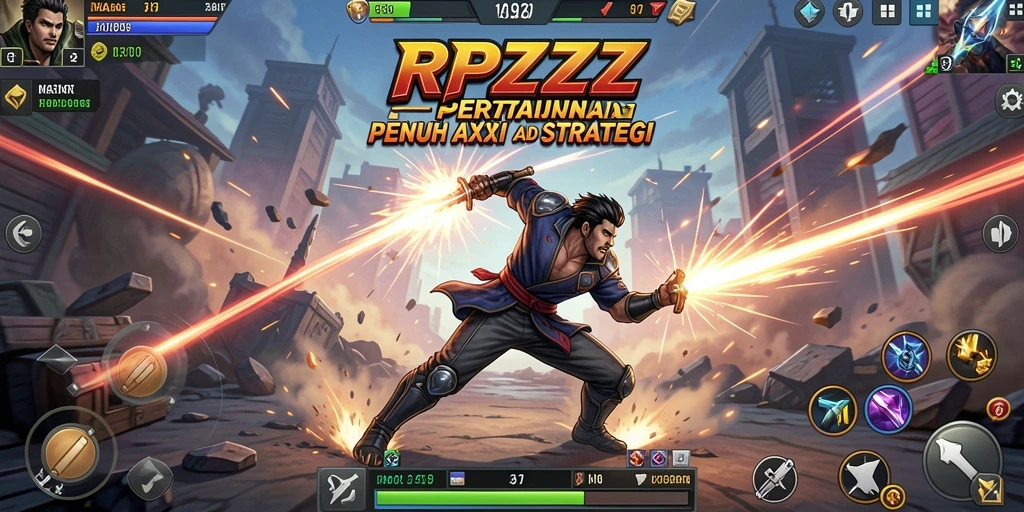 Screen utama RPZZZ menunjukkan aksi pertarungan yang seru dan dinamis.