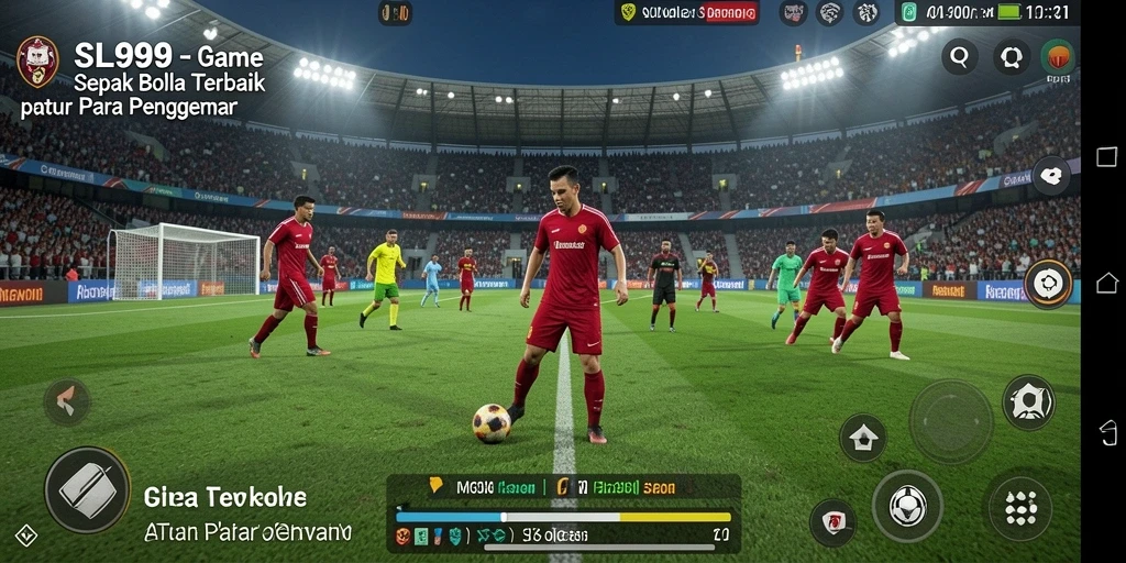 Tangkapan layar utama SL999 yang menampilkan aksi pertandingan sepak bola yang mendebarkan.