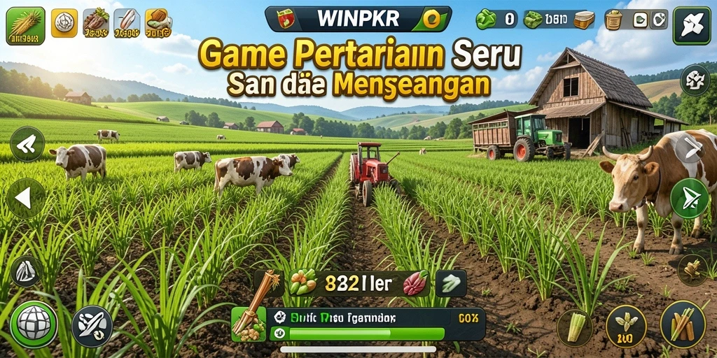 Tampilan gameplay <strong>WINPKR</strong> dengan aktivitas pertanian yang menarik.